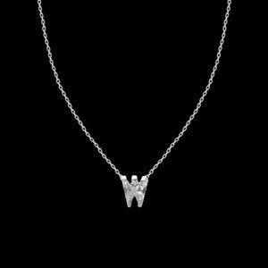 Crystal & Silvertone with Swarovski Alphabet Personalized Necklace -18" Letter-W